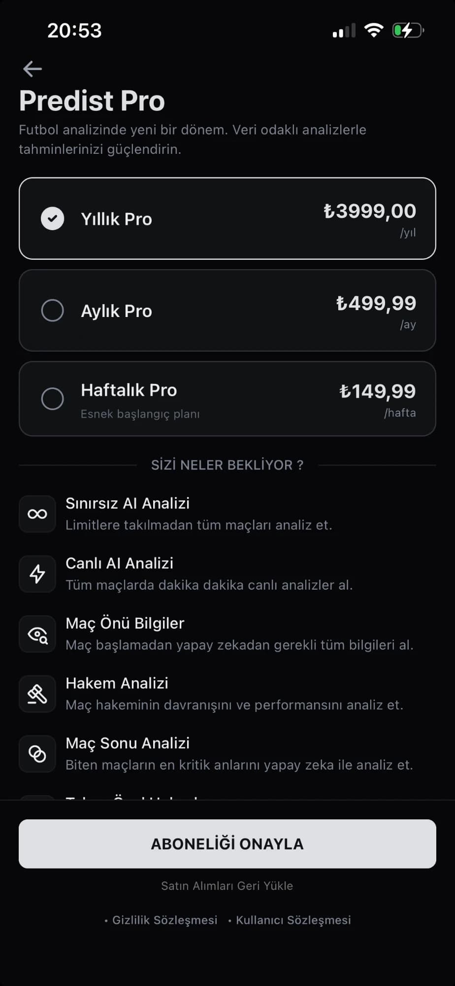 Predist Pro abonelik ekranı